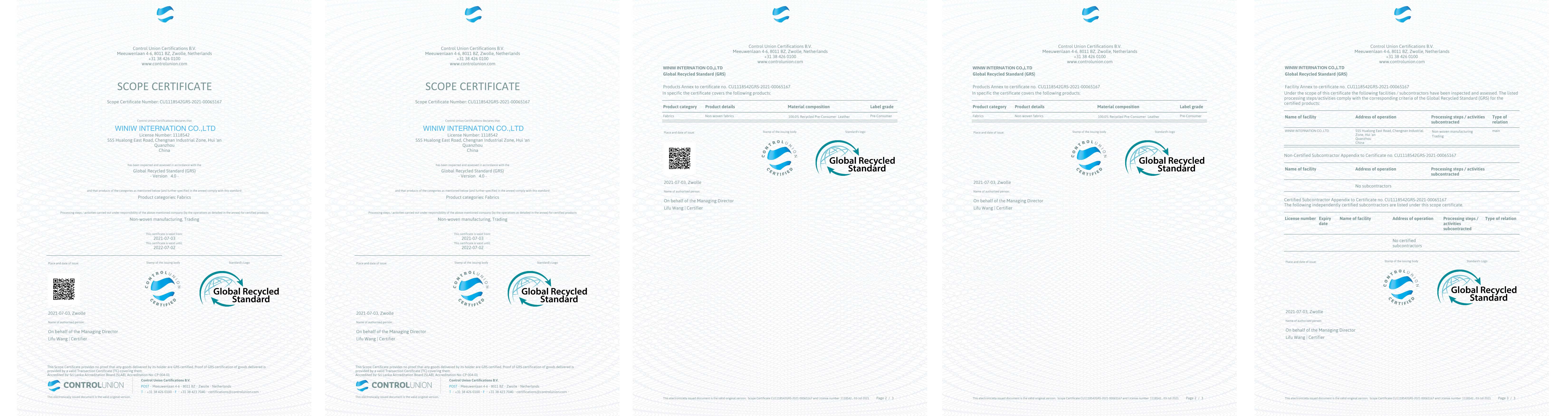 WINIW certificaciones - ISO9001, ROHS etc.